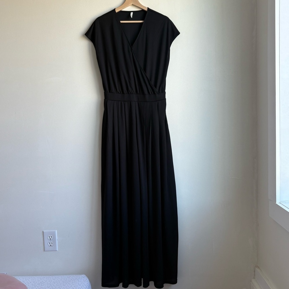HALARA V Neck Short Sleeve Side Pocket Wide Leg Flowy Waffle Casual Jumpsuit M - Picture 4 of 7